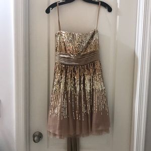 BCBG Max Azria gold and champagne party dress.